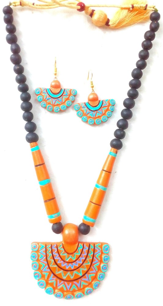 Multi-color Bankura Panchmura Terracotta Craft Necklace Jewellery Set