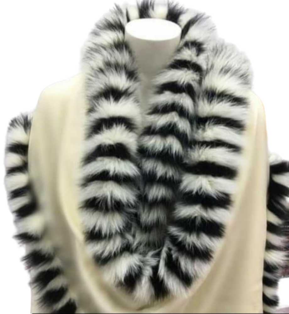 Cream With Black & White Fur Pashmina Stole