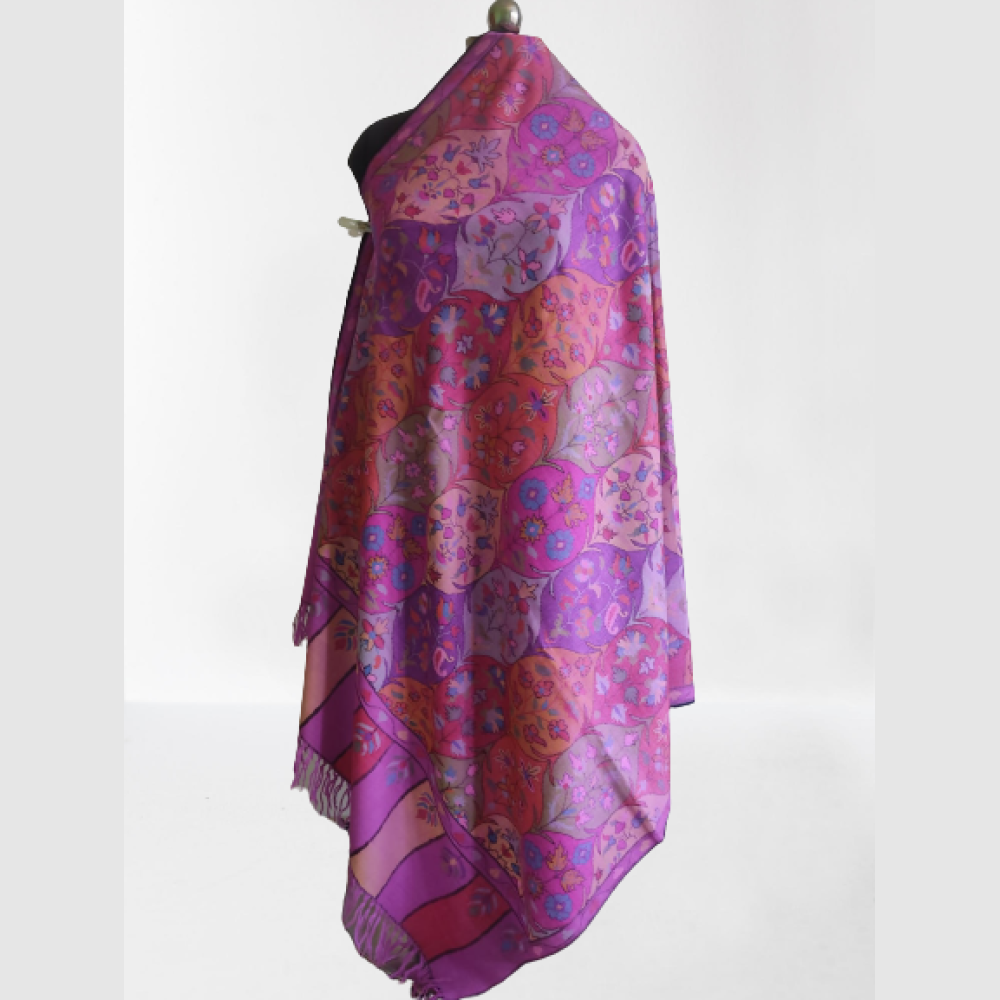 Dark Pink Floral Design Kani Shawl