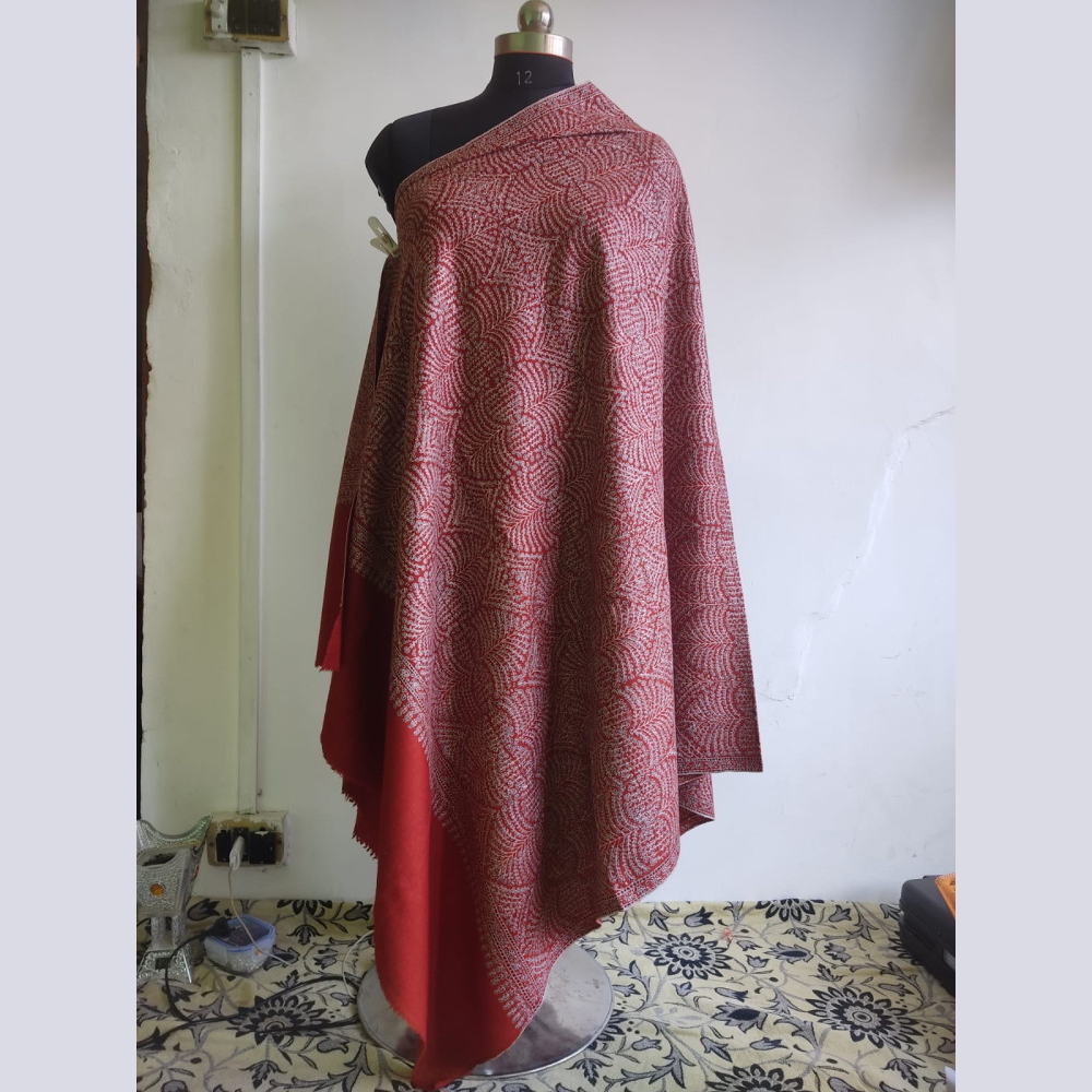 Dark Pink Tree Design Kani Shawl