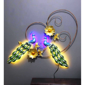 Enchanting Pair Of peacock Metal Wall Art With Led Lights