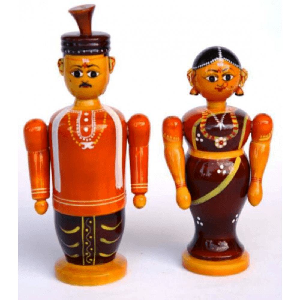 Handmade Etikoppaka Wooden Toy Of Beautiful Couple Marriage Small Pair