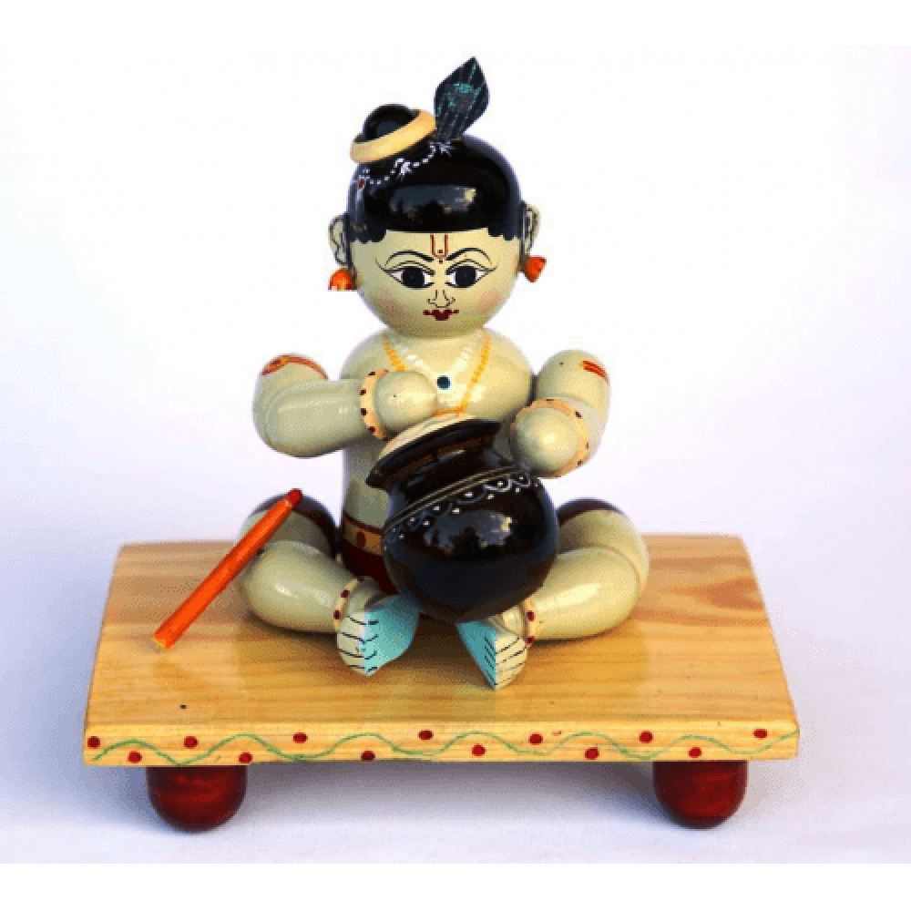 Authentic Handmade Etikoppaka Wooden Toy Of Cute Sitting Kanha