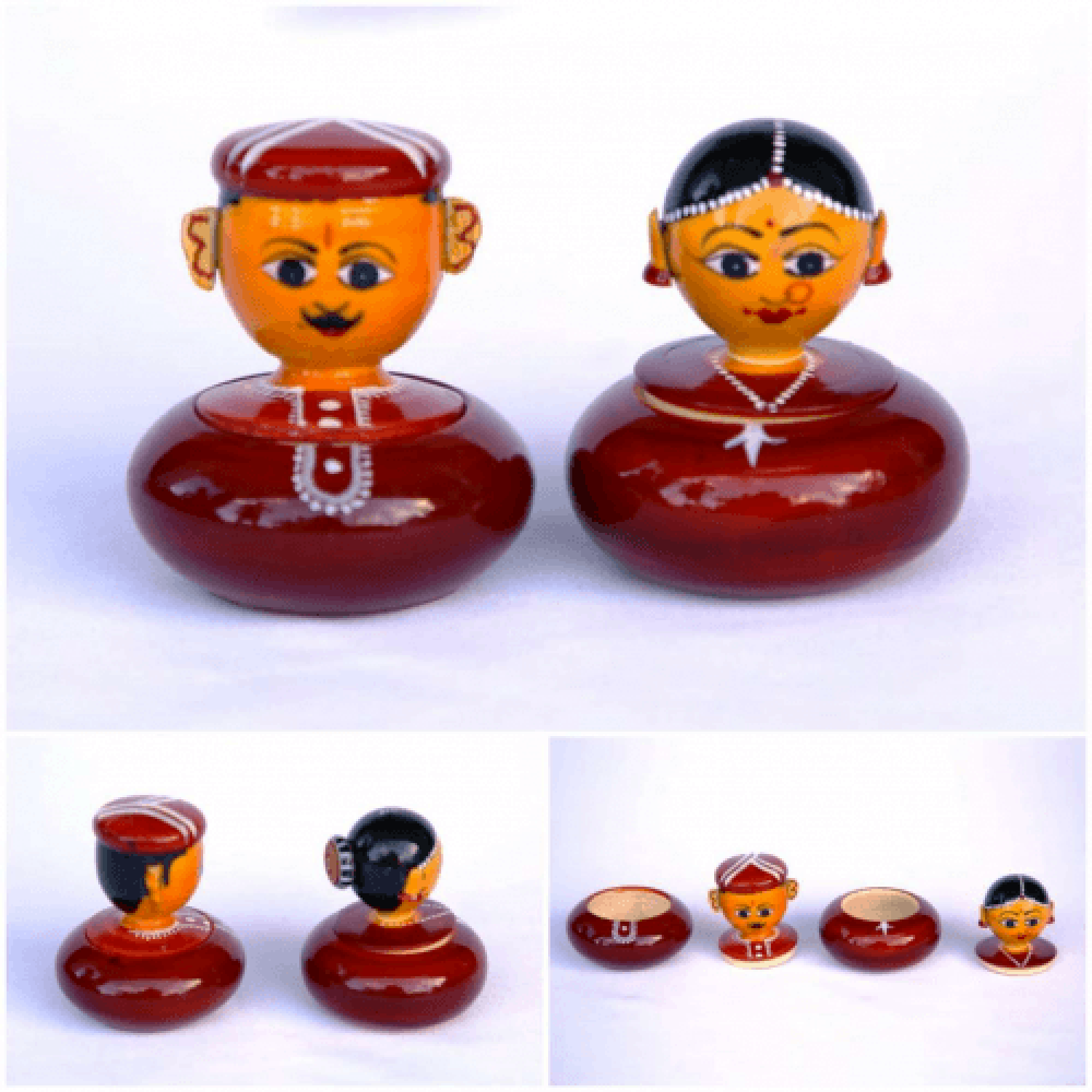 Elegant Handmade Etikoppaka Wooden Toy Of Male And Female Boxes Set - 0