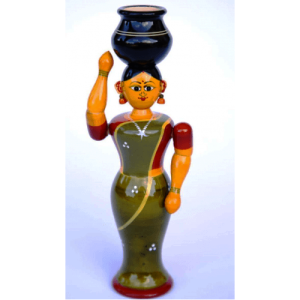Handmade Etikoppaka Beautiful Wooden Woman With Pot For Decoration Purpose