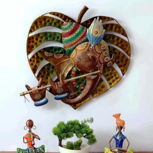 Ganesha In Leaf Art Metal Frame