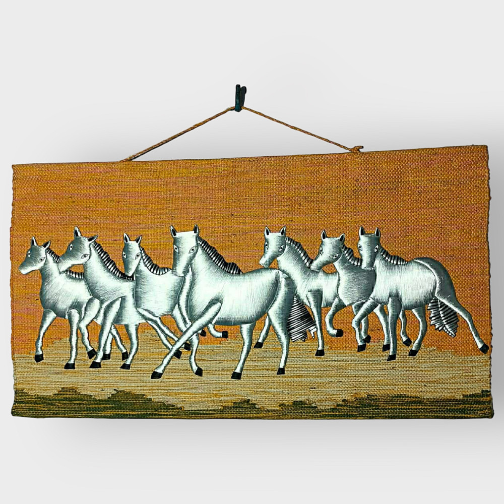 Ghazipur Handmade Jute Wall-Hanging White Horses