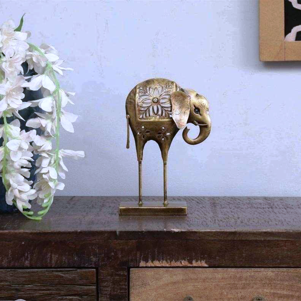 Gold Metal Painted Elephant Tealight Figurine