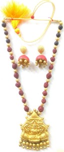 Golden Devi Maa Bankura Panchmura Terracotta Craft Necklace Jewellery Set