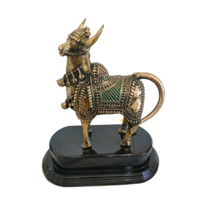 Golden Nandi with Green Paint