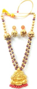 Golden & Orange Devi Maa Bankura Panchmura Terracotta Craft Necklace Jewellery Set