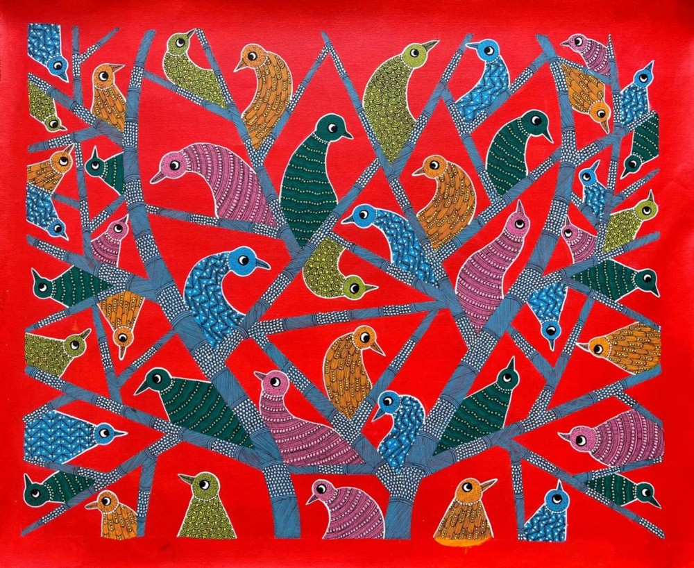 Gond Art Colorful Birds