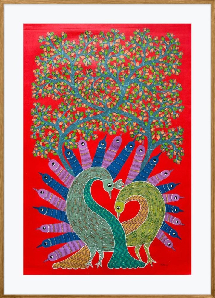 Gond Art Dancing Beautiful Peacock