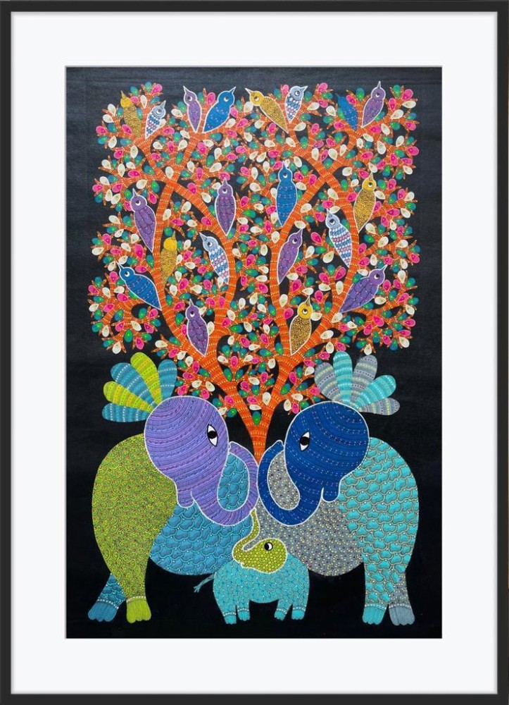 Gond Art Elephant Family Picture