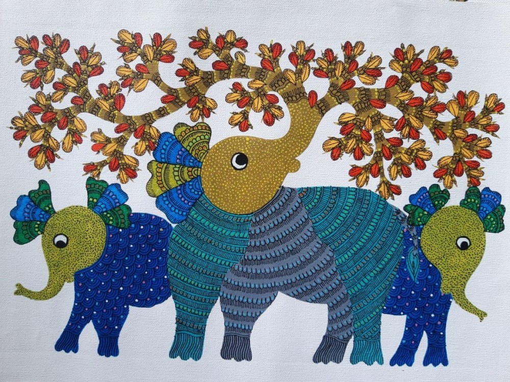 Gond Art Elephant Group Picture