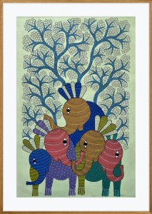 Gond Art Five Elephants