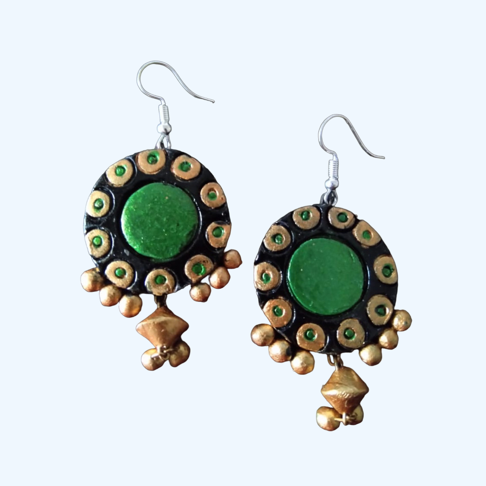 Green Colour Molela Terracotta Clay Beautiful Earrings