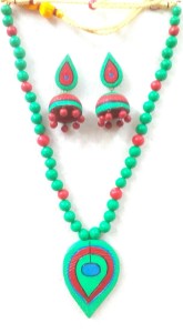 Green Leaf Design Bankura Panchmura Terracotta Craft Necklace Jewellery Set