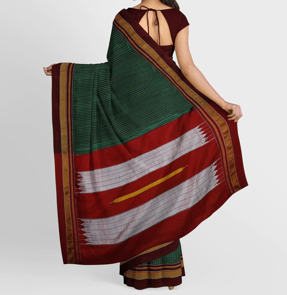 Green Strips Ilkal Saree - 0