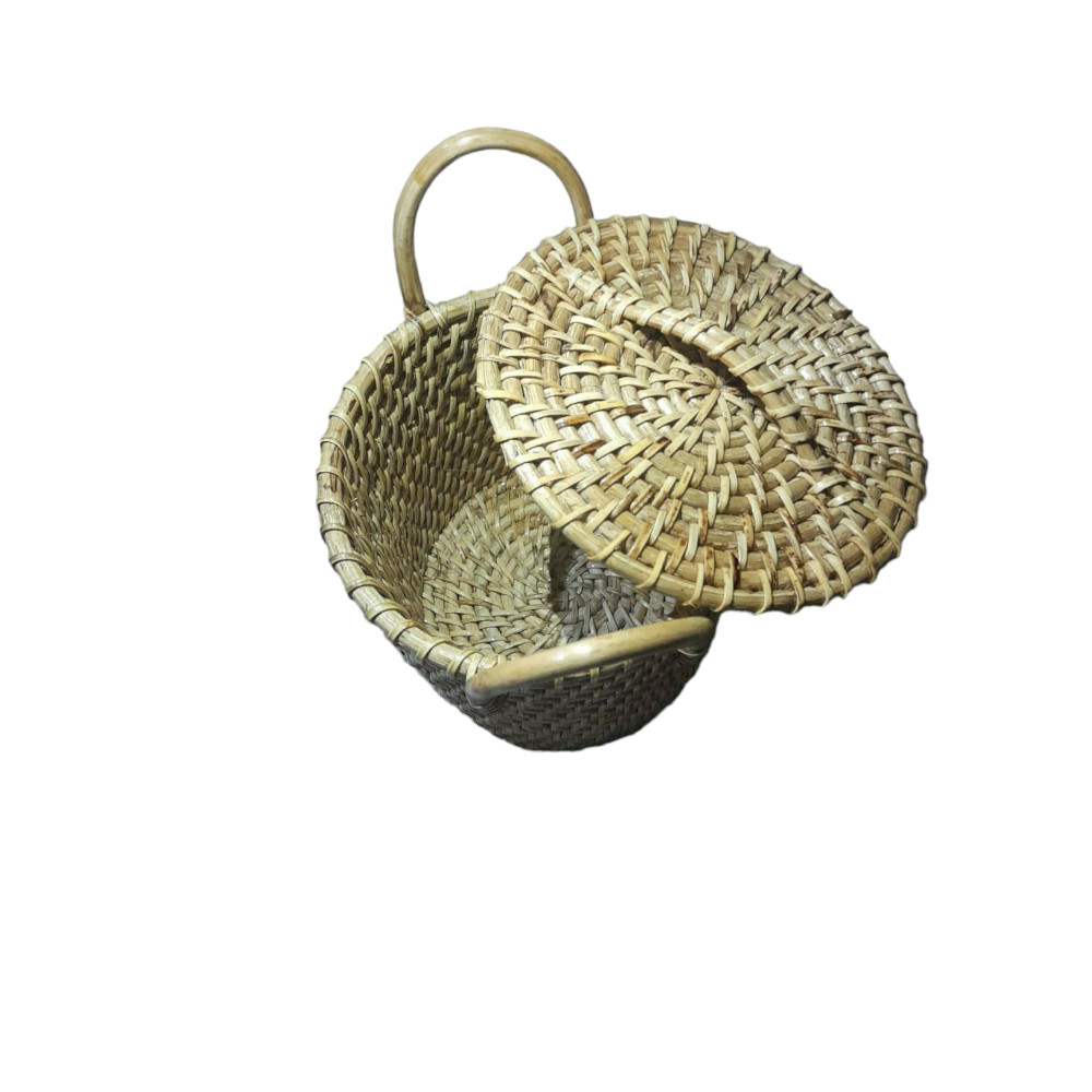 Hand Crafted Big round Basket with Lid - 0
