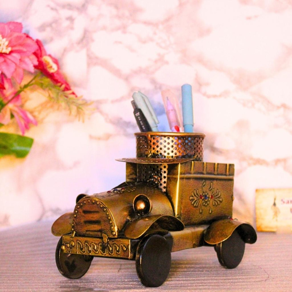 Handicraft Metallic Jeep Pen Stand - 0