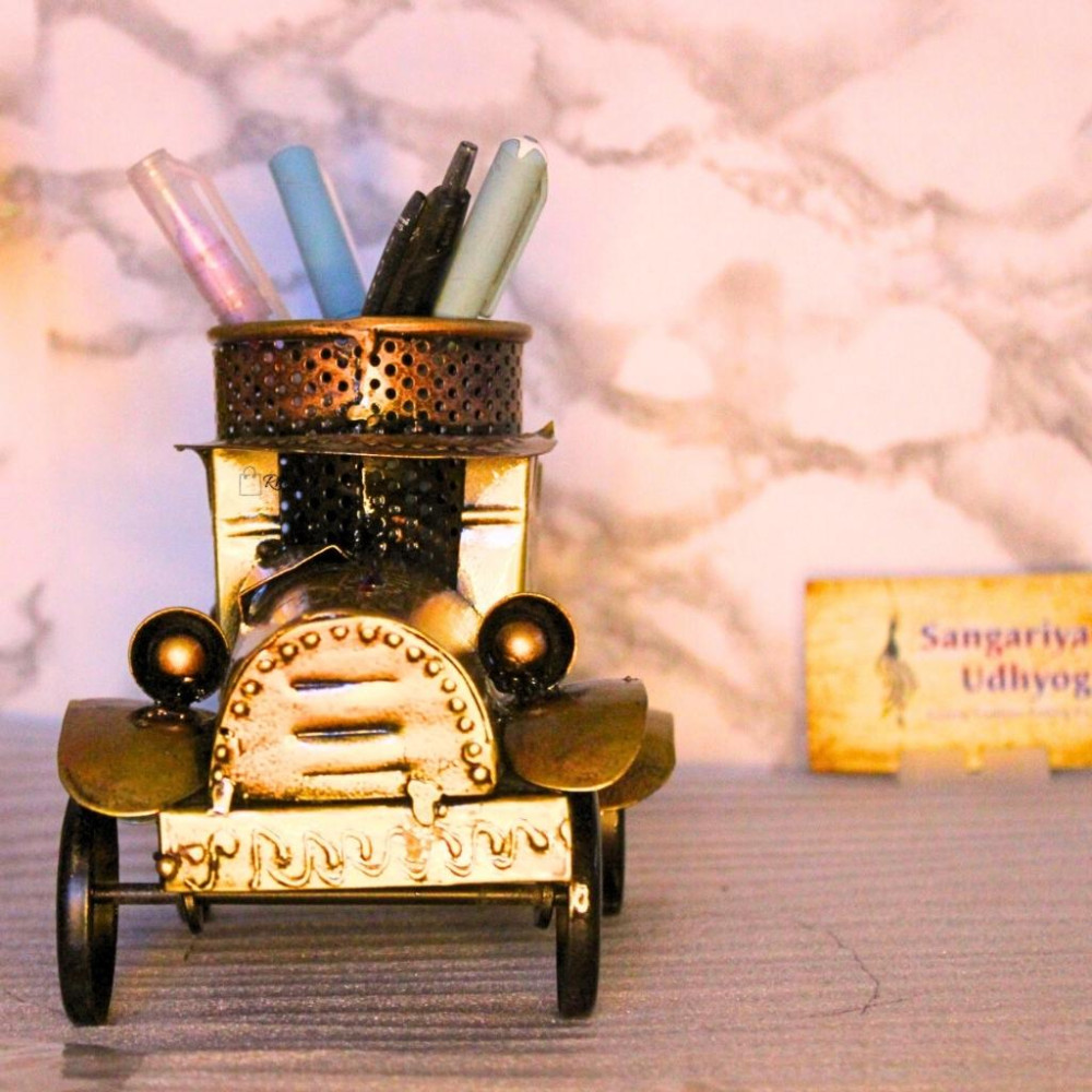 Handicraft Metallic Jeep Pen Stand - 1