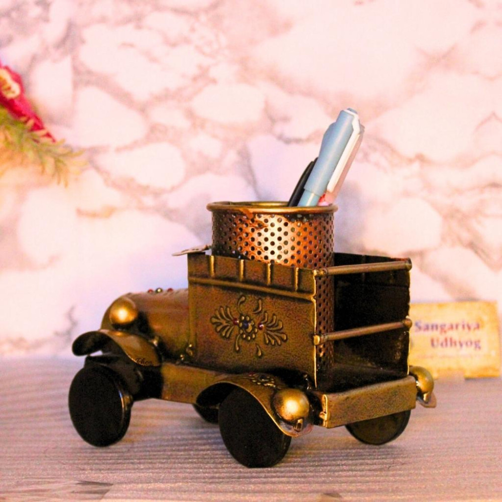 Handicraft Metallic Jeep Pen Stand - 3