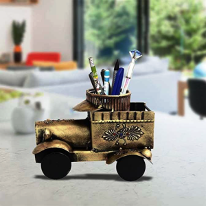 Handicraft Metallic Jeep Pen Stand