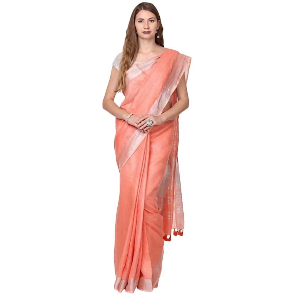 Handloom Coral Peach Linen Saree