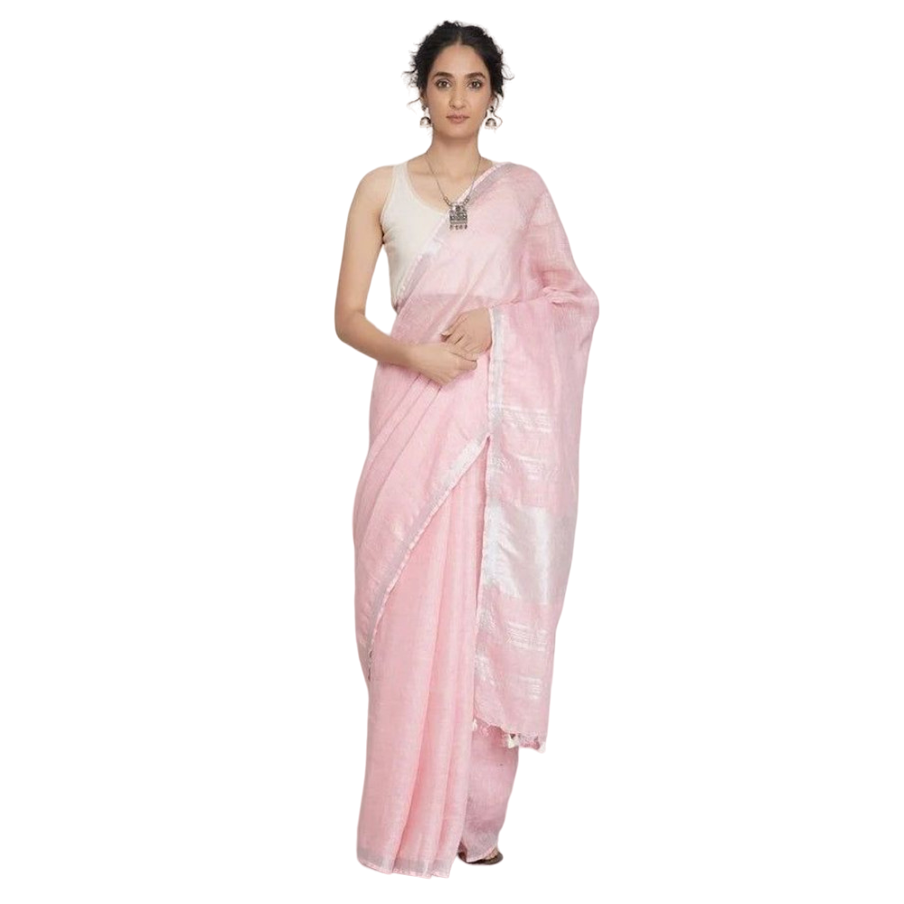 Handloom Linen Saree (Light Pink)