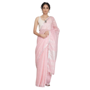 Handloom Linen Saree (Light Pink)