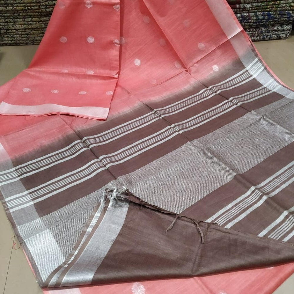 Handloom Peach & Brown Saree