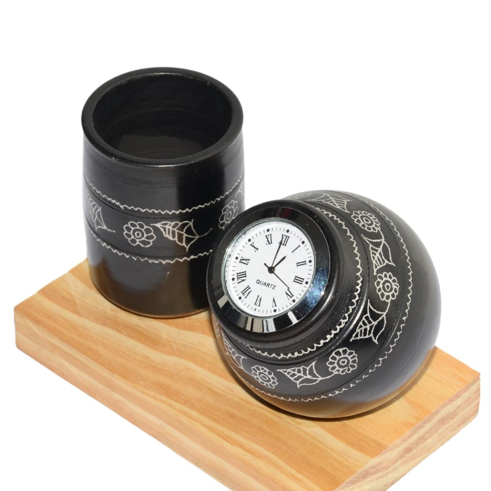 Handmade Eco-friendly Beautiful Black Pottery of Nizamabad Clock - 1