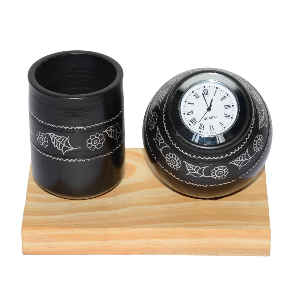 Handmade Eco-friendly Beautiful Black Pottery of Nizamabad Clock