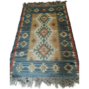 Handmade Mirzapur Kilim Rugs Wool Jute Blue