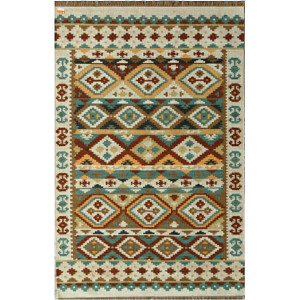 Handmade Mirzapur Kilim Rugs Wool Jute Cream Brown