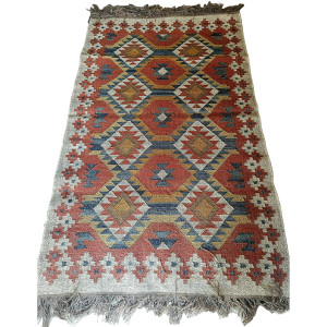 Handmade Mirzapur Kilim Rugs Wool Jute Maroon Blue