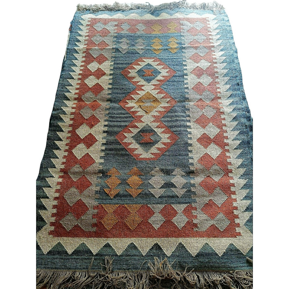 Handmade Mirzapur Kilim Rugs Wool Jute Maroon Cream