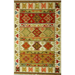 Handmade Mirzapur Kilim Rugs Wool Jute Multicolor