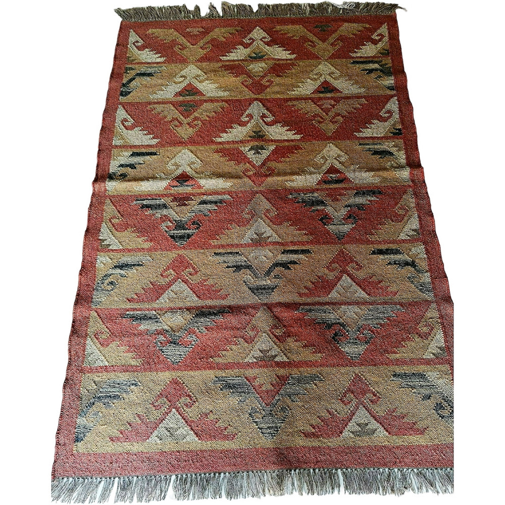 Handmade Mirzapur Kilim Rugs Wool Jute Red