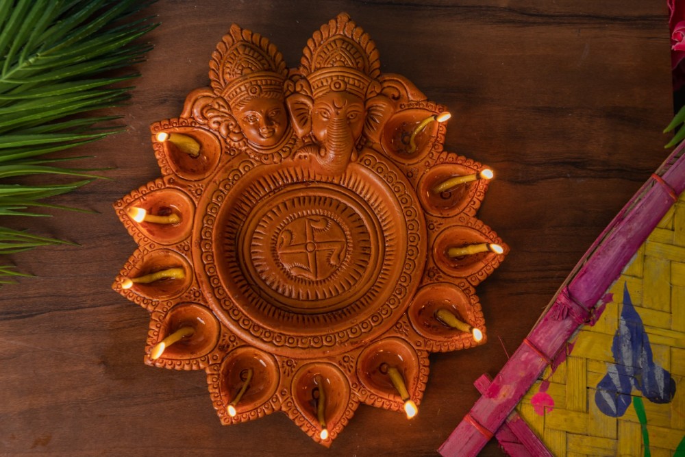 Handmade Terracotta Diwali Navaratri Diya with 11 Diya's - 0