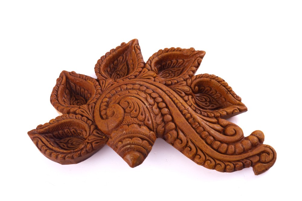 Handmade Terracotta Diwali Navaratri Diya with 5 Diya's (II) - 0