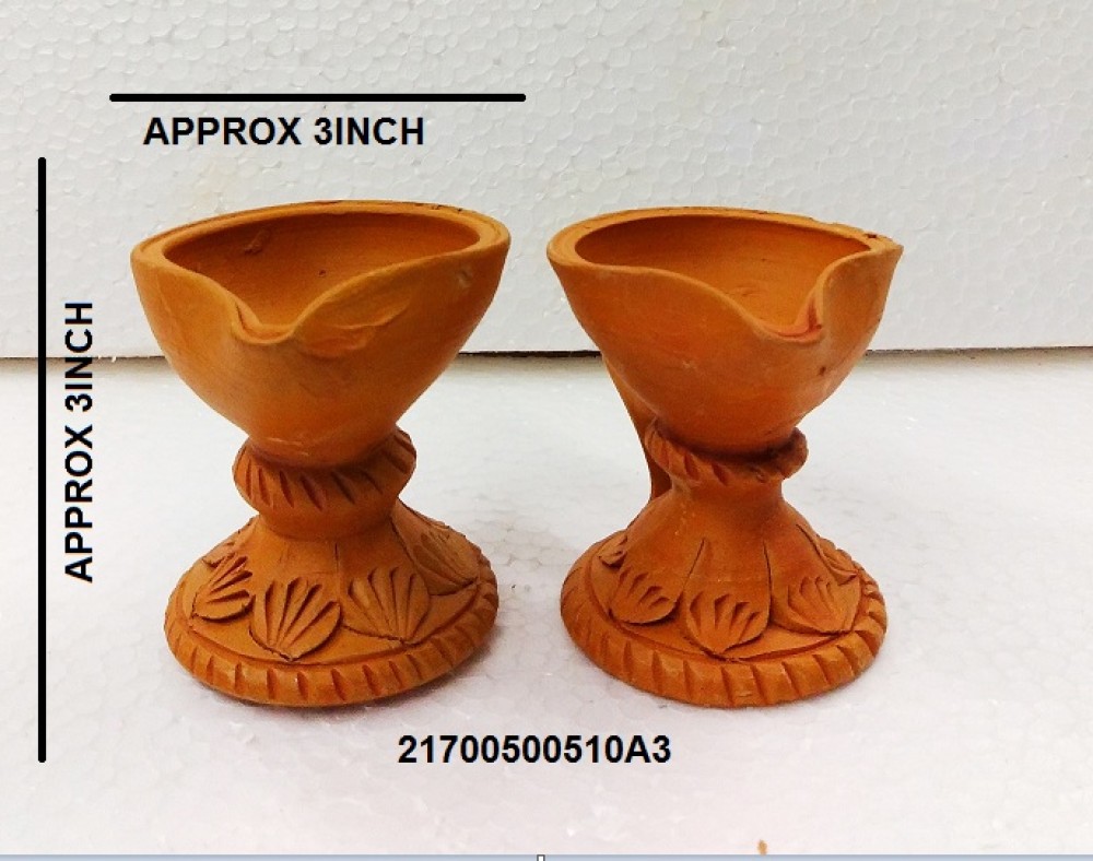 Handmade Terracotta Diwali Navaratri stand Diya set of 2 - 0