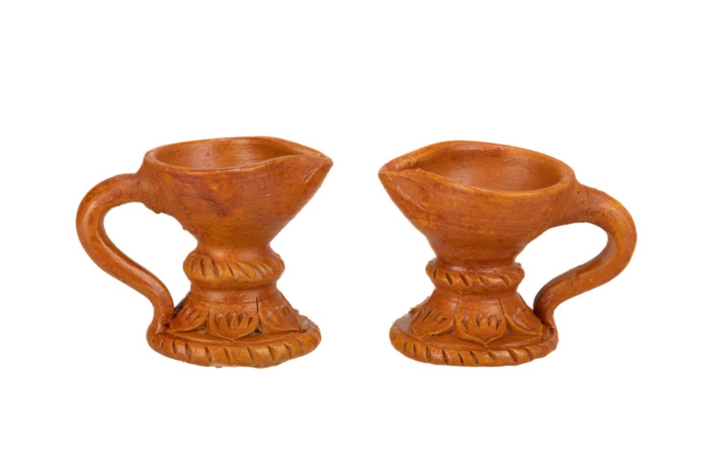 Handmade Terracotta Diwali Navaratri stand Diya set of 2