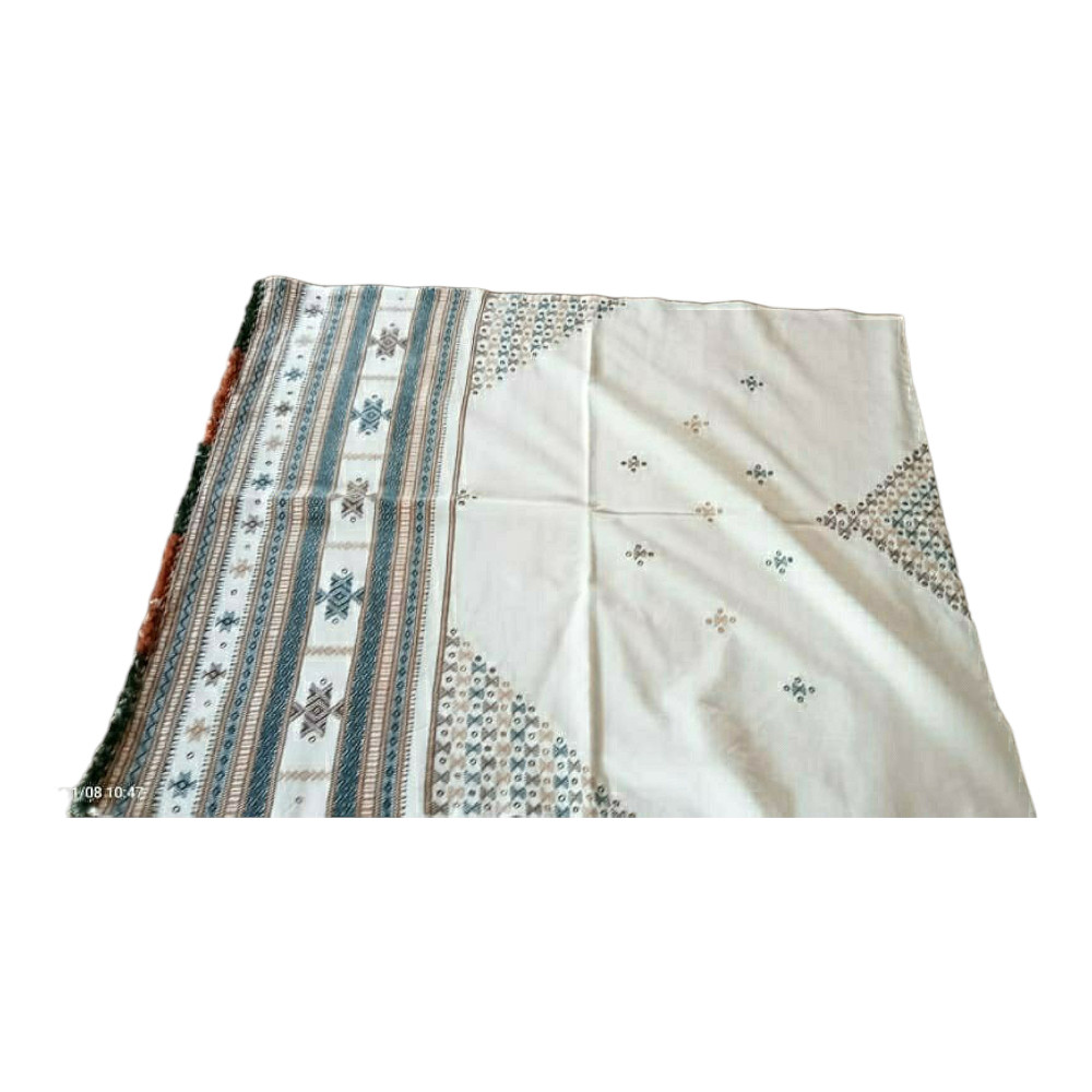 Handwoven Acrylic Wool Bhujodi White Embroidered Shawl