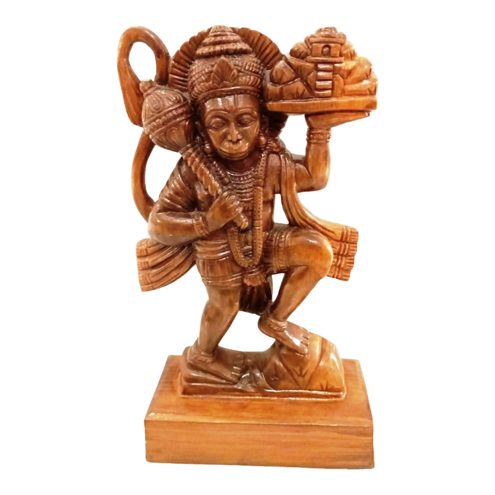 Hanuman carring the Sanjivini Mountain Wooden Craft