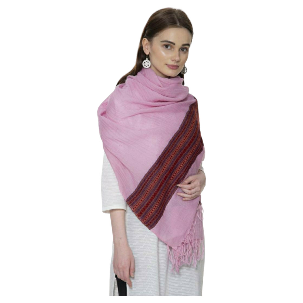 Himalayan doru design stole in Pink Colour - 0