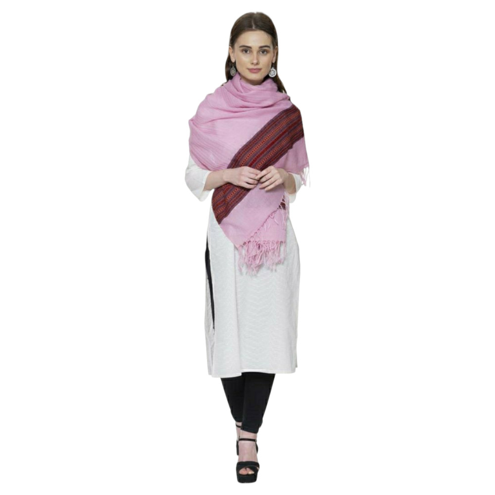 Himalayan doru design stole in Pink Colour - 1
