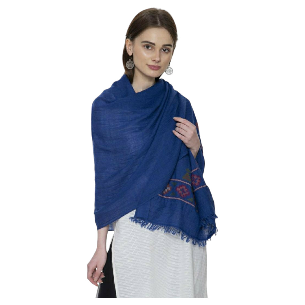 Himalayan flower weaved Merino wool stole with temple design - 1