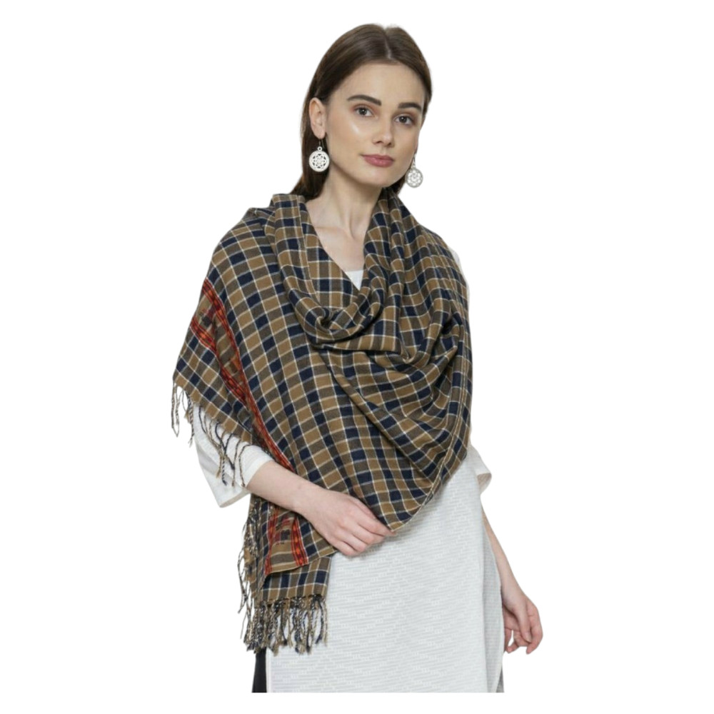 Himalayan walnut weaved check stole in Merino wool - 2